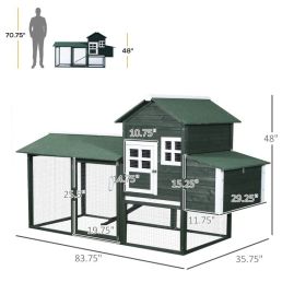 Wooden Chicken Coop, Hen House Outdoor With Run Nesting Box, Asphalt Roof, Removable Tray, Ramp, Poultry Cage For 2-3 Chickens, Green (Option: Green)